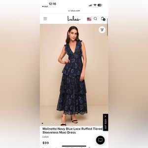 Lulus Molinetto Navy Blue Lace Ruffled Tiered Sleeveless Maxi Dress